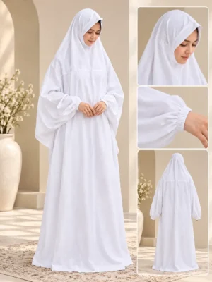 cotton prayer dress white one-piece with attached scarf