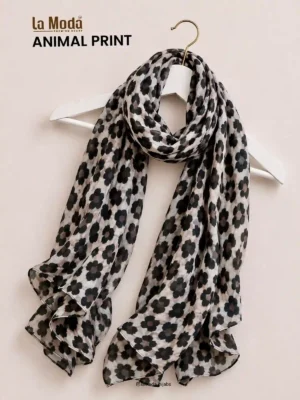 leopard print modal hijab with rich rosette pattern, La Moda scarf