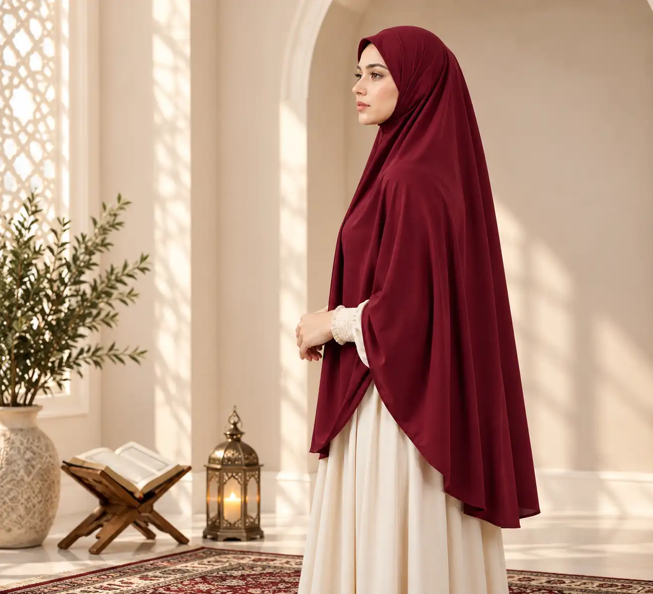 Woman wearing a makhana hijab