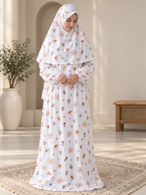 namaz dress for women in printed cotton, full front view