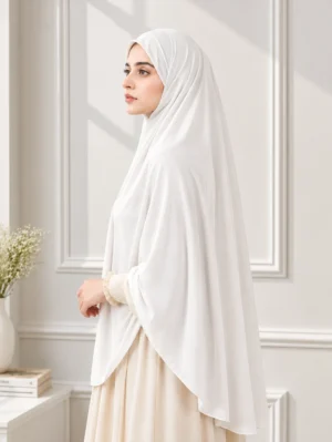 white makkana hijab – salafi prayer shawl for namaz and umrah