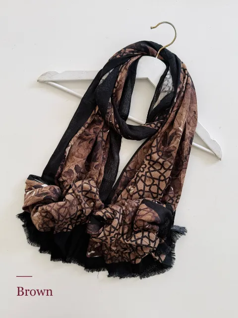 Moja printed modal crinkle hijab- brown