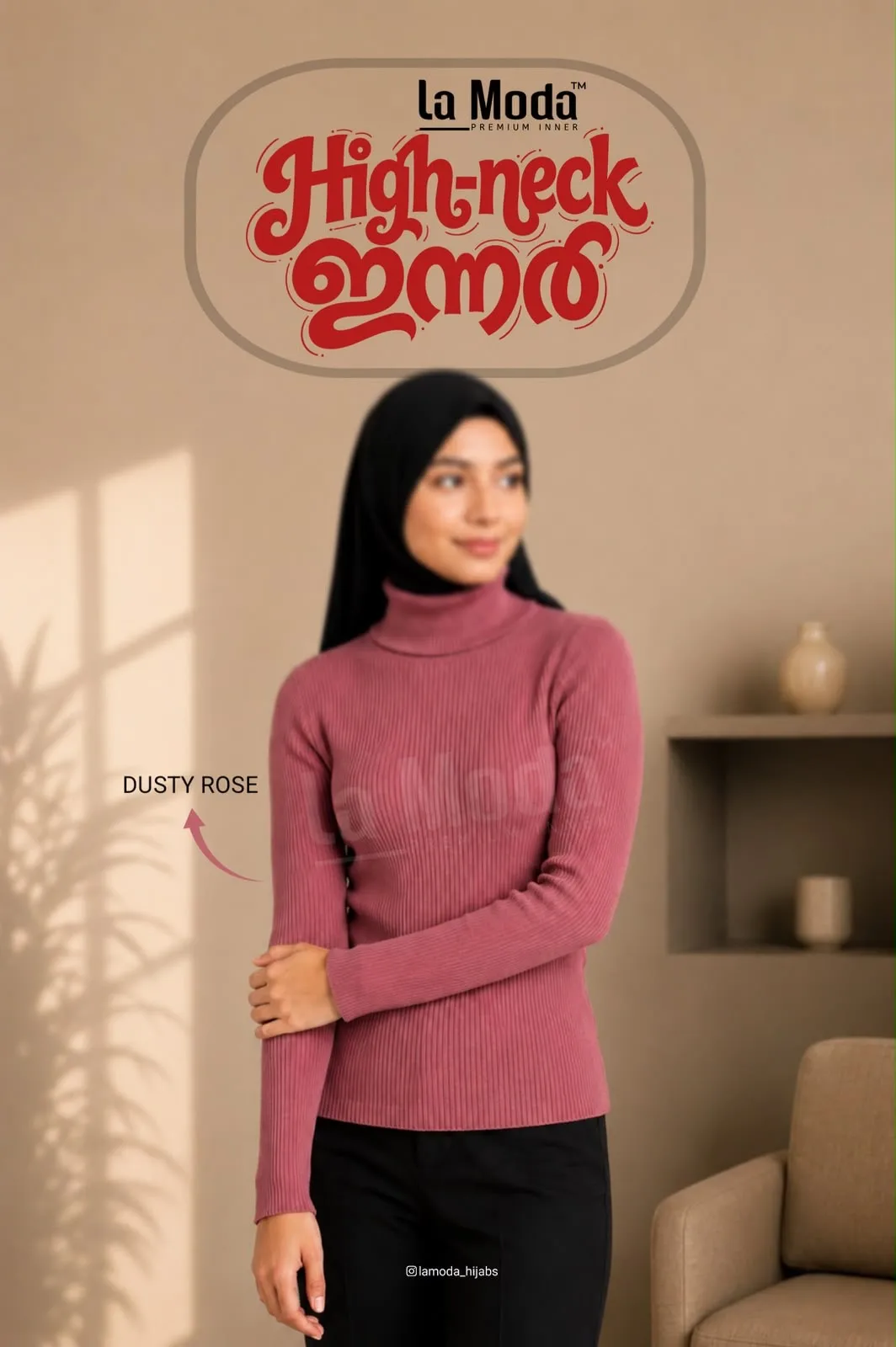 High neck inner for women by La Moda in dusty rose