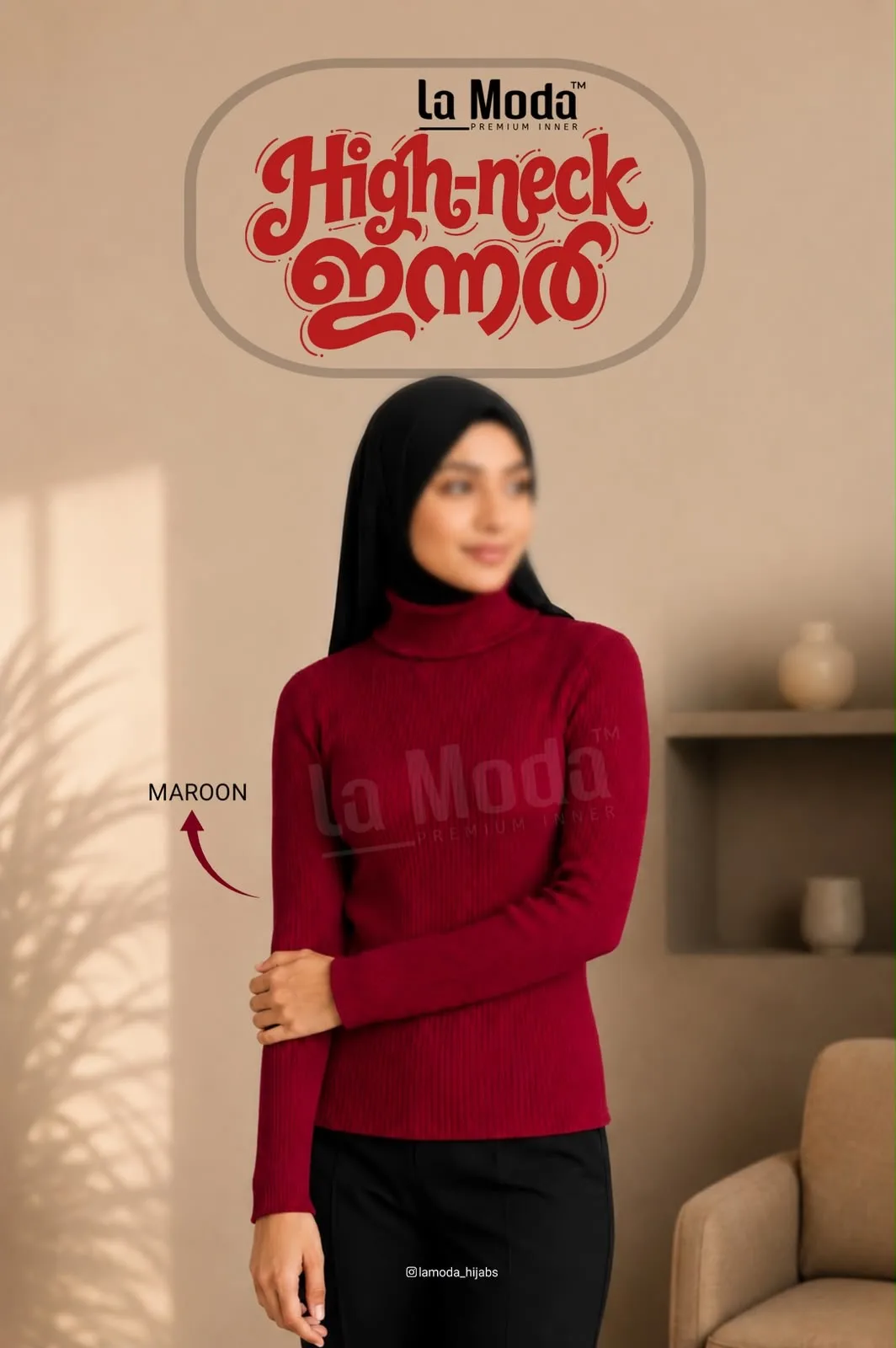 High neck inner for women by La Moda in maroon